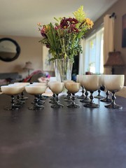 Vintage MCM CARLO MORETTI SMOKY TAUPE WHITE CASED GLASSES SET OF 12
