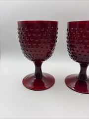 Vintage Ruby Red Hobnail Glass Goblets Set of 2 Pedestal Wine Water Glasses
