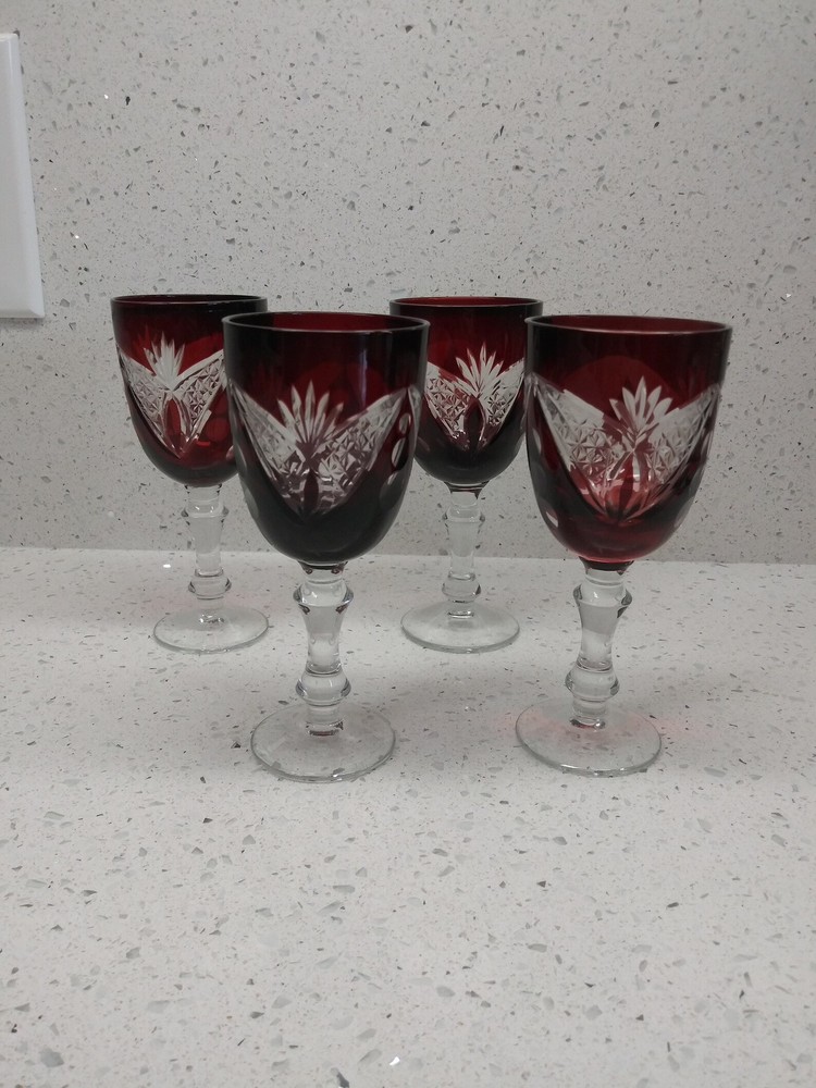 Biedermeier Bohemia set 4 Sherry Glasses, 100 ml, Ruby Red, Czech Glass Crystal