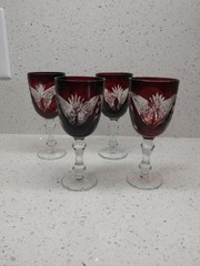 Biedermeier Bohemia set 4 Sherry Glasses, 100 ml, Ruby Red, Czech Glass Crystal