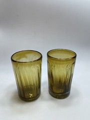 VTG Amber Bubble Glass Tumblers Handblown Swirl Rough Pontil BLENKO? SET of 2
