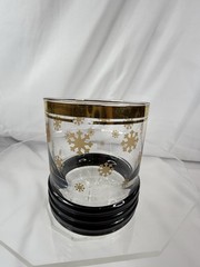 SANGO SUE ZIPKIN Gold Snowflake Old Fashion Rocks LowBall Scotch Whiskey Glass