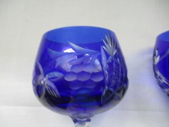 Bohemian Czech Vintage Cobalt Blue Cut to Clear Crystal 7.75″ Goblet Wine Water