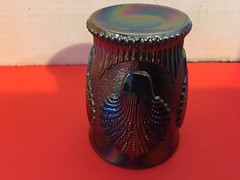MOSSER BEADED SHELL TUMBLER MULTICOLOR CARNIVAL GLASS RETIRED