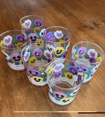 Set Of 6 Vtg Culver Pansy 4 Inch Tall Acrylic Tumblers