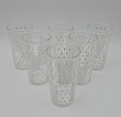 Vintage MCM Continental Can Co Glass Tumblers w/ White Floral & Gold Accents