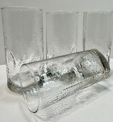 Set of 4 Vintage Libbey Crisa Clear Dimpled Pinched Grip Glass Tumblers 18oz