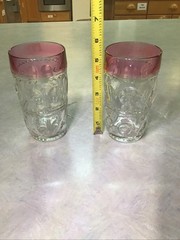 2 VTG KINGS CROWN Light Pink THUMBPRINT 5 1/2″ TALL ICE TEA INDIANA GLASSES