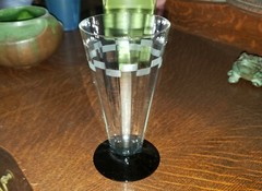 Art Deco LOUIE Black Foot Clear Etched Bowl 12oz 6″ Water Glass Tumbler 1930s