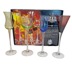 Cellini Crystal Stemware Cordial Glasses Long Stem Italy Multicolor Set of 4