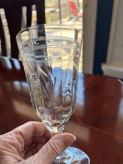 VINTAGE SET OF THREE CRYSTAL WHEEL CUT FOOTED ICED BEVERAGE GLASSES 6-1-4″