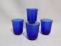 Arcoroc France Cobalt Blue with Swirl Design Juice Glasses 4 Ounces Set of 4
