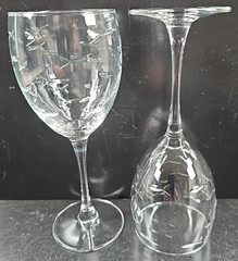2 Rolf Glass School Of Fish Water Goblet Set Clear Cut Aquatic Etch Stemware Lot
