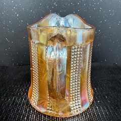 Hazel Atlas Diamond Point Columns Marigold Carnival Glass Pitcher 4in Vintage