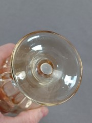 Bohemian Hand Enameled White Floral Optic Molded Amber Glass Liquor Cordial Set