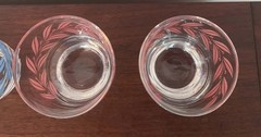 Vintage 1960s Glasses Set Of 4 Blue And Pink Federal Glass