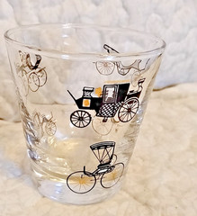 Antique Cars MCM Libbey Bar Glasses Black Gold Barware Low Ball Mancave