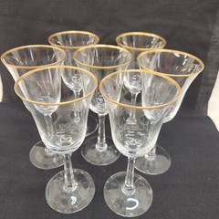 7 Lenox Crystal Hayworth Glasses 6 5/8” Set Gold Trim Lenox USA