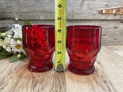 Vintage Ruby Red Drinking Glasses Cups Glassware Unique Design Stackable Tumbler