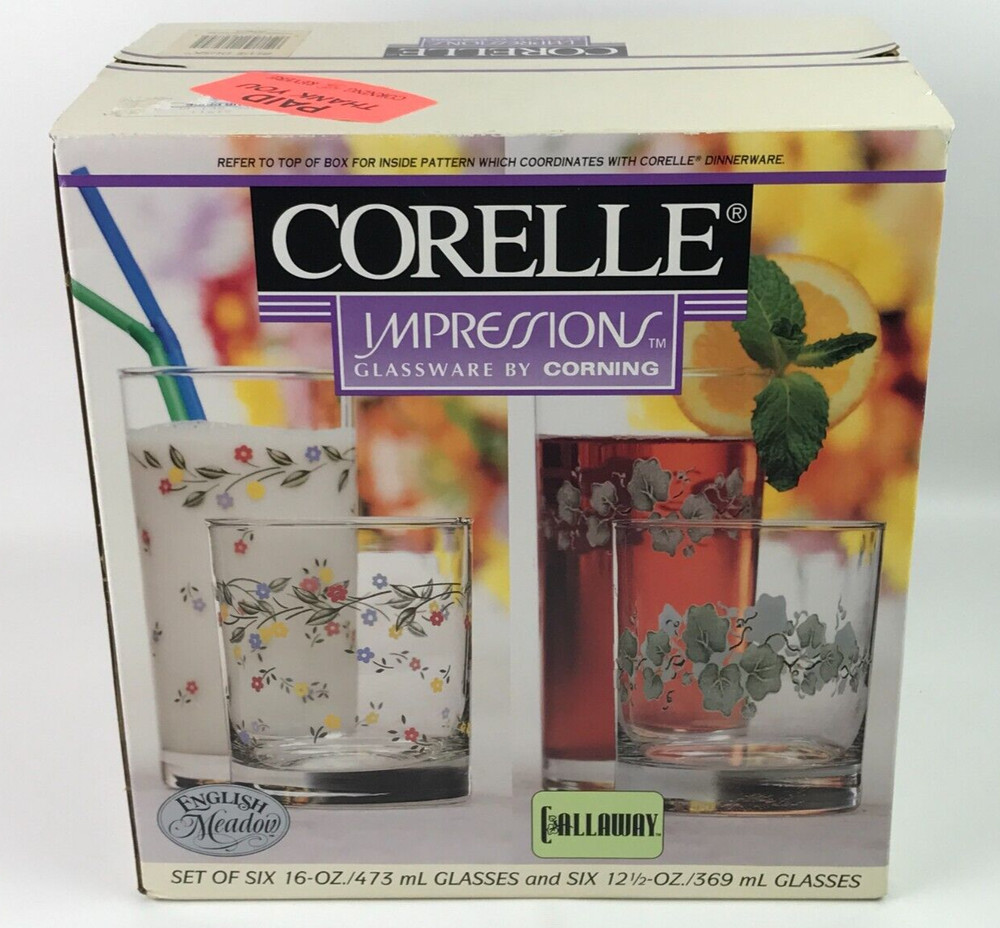 Corelle Impressions Glassware by Corning Floral BLUE DUSK COLLECTION Set of 12