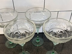 4 Vintage Cristal D’Arques-Durand Sombrero Margarita Glasses Green Glass 8×5 MCM