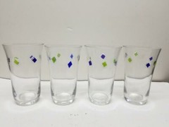 4 GLOBAL AMICI HARLEQUIN II HIGH BALL ART GLASS APPLIED GLASS TUMBLERS 6 1/8″