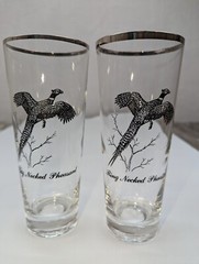 Sportsman Federal Glass Game Bird 12oz Tumblers Set of 8 Silver Top MCM Barware