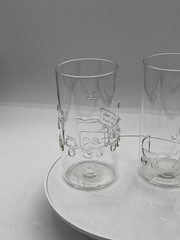 Vintage Studio Art Glass Tumblers Hand Applied Abstract Design Mid Century Pair