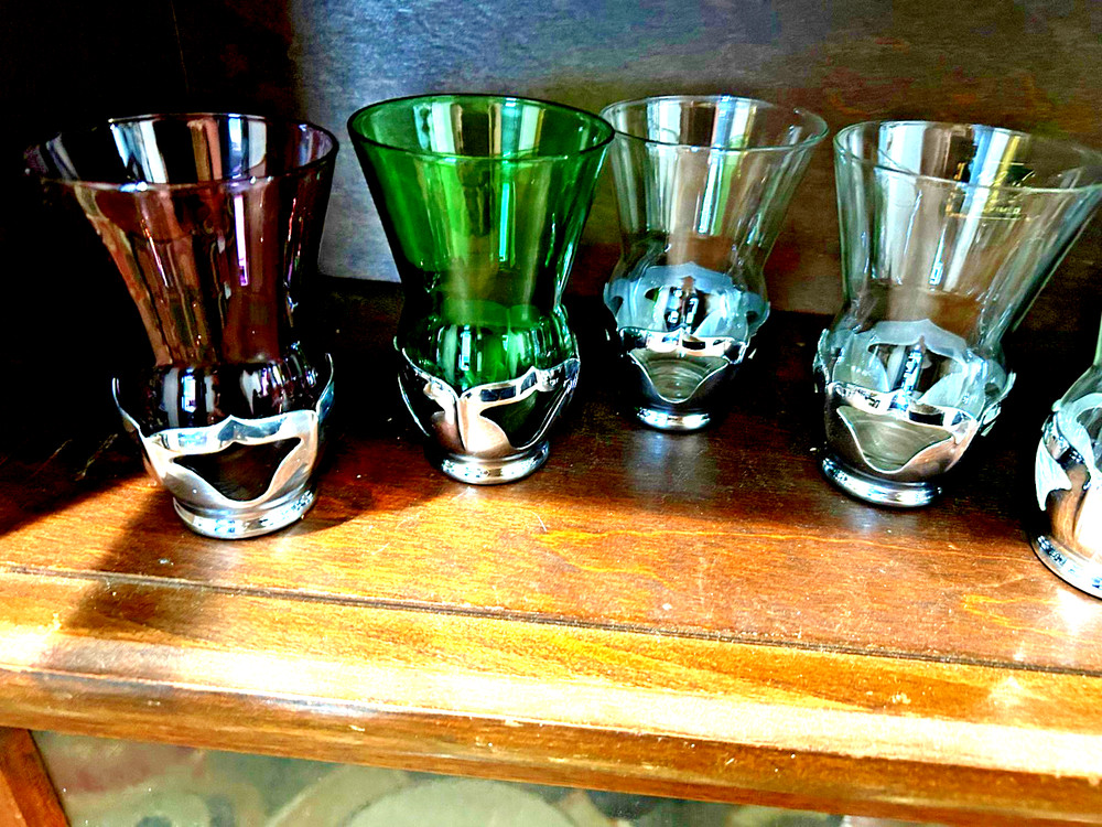 Cambridge Glass and Chrome Tumbler Style Glasses Set of 9