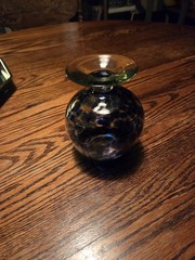 Hand Blown Heavy Mexican Blue Spotted Glass Brandy Snifter 5 & 1/2″ Tall 24 Oz