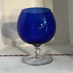 Blue Glass Goblet with Clear Stem and Foot, Round Blue & Clear Drinkware
