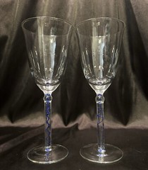 Set Of 2 Clear Glass Wine Goblets With Blue Glass Spiral/Twisted Stem