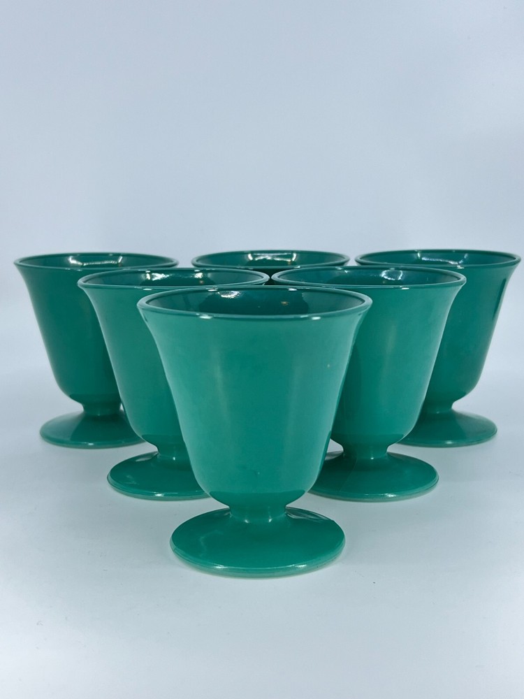 Set of 6 Hazel Atlas SIERRA OVIDE PLATONITE Turquoise 6oz Tumblers Sherbet VTG