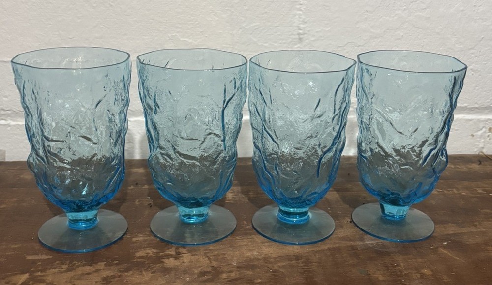 Vintage 1960’s Morgantown Seneca Driftwood Peacock Blue Footed Glasses (4)