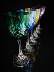 Faberge Odessa Crystal Colored Wine Glasses set measure 8 3/8″ H in Faberge case