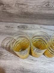Vintage MCM Yellow Striped Drinking Glasses Lot of 4 Highball Retro Summer Cool