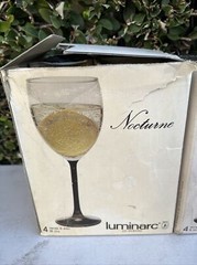 VTG 19 Pc.Luminarc Domino Signature Black Goblets Champagne Wine Cristal France