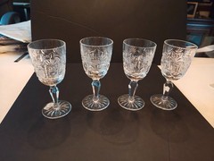 4 Cordial/liquor 4″, crystal cut cross-hatch hobstar, pinwheel, and fan