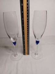 NICE!!! Cobalt Blue Teardrop Champagne Flutes Wine Glass lot 2 EUC