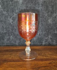 Vintage Fenton Marigold Carnival Glass Orange Tree Wine Goblet Art Glass