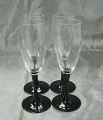Arcoroc Durand DOMINO SIGNATURE Black Set of 4~8-3/4″ Champagne Flutes Luminarc