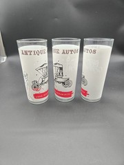 3 Vintage Anchor Hocking Antique Autos Frosted Glass Tumblers Olds Buick Packard