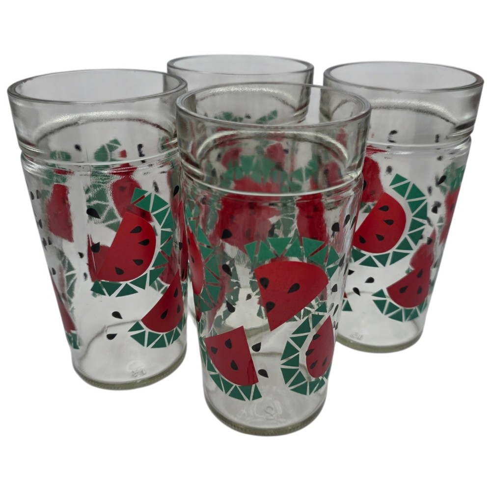 Vintage Anchor Hocking Watermelon Jelly Glasses Set of 4 Fruit Jam Jar Tumblers