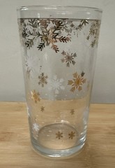 Mid-Century Style Gold and White Snowflake Highball Glass Tumbler, 6.25 Inches