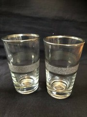 Beverage Glasses 5 Total Retro Silver Rim and Imprint Vintage Used