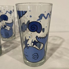 4 Vintage Blue Whales Ocean Seashell Drinking Glasses Tumblers 16 oz. Indonesia