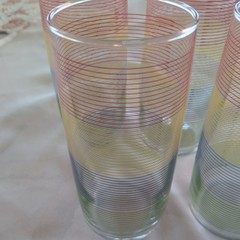 Lot Of 4 Vintage Anchor Hocking Rainbow Striped Drinking Glasses