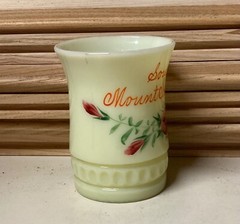 Heisey Glass Punty Band Mount Iron Minnesota Uranium Custard Glows Tumbler 4″ T