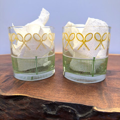 Set of 2 Vtg Libbey J. Scott Tennis Racket Lowball Whiskey Glasses HTF Barware