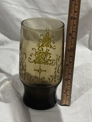 Set 5 Mid Century Modern Drinking Glasses Tumblers Iced Tea Smoke Amber Vintage